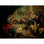 MARCO ANTONIO GARIBALDO (Amberes, 1620-1678) Cena en casa de Betania. Óleo sobre cobre. 86,5 x 113