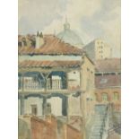 GARCÍA OCHOA Vista de casas, 1945 Acuarela sobre papel. 31,5 x 23,5 cms. Firmado y fechado áng.inf.