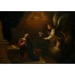 ESCUELA SEVILLANA, SIGLO XVII Anunciación. Óleo sobre lienzo. 62 x 82,5 cms.