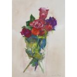 ANTONIO MAYA (Jaén, 1950) “Ramo de rosas” Acuarela sobre papel. 39,5 x 28 cms. Firmado áng.inf.