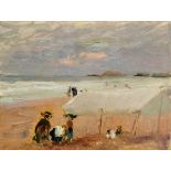 JOAQUÍN SOROLLA Y BASTIDA (Valencia, 1863 - Madrid, 1923) Playa de Zarauz Óleo sobre cartón 16 x