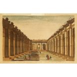 ESCUELA FRANCESA, SIGLO XVIII Vista óptica del Palacio de Petersburgo Grabado coloreado. 29 x 44