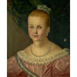 ESCUEALA ESPAÑOLA, SIGLO XIX Retrato de Isabel II, niña. Óleo sobre lienzo. 48 x 39,5 cms.