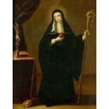 ESCUELA SEVILLANA, H. 1700 Santa Gertrudis. Óleo sobre lienzo. 40 x 32,4 cms.