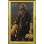 ESCUELA SEVILLANA, SIGLO XVII El Buen Pastor. Óleo sobre lienzo. 204,5 x 121 cms.