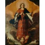 ESCUELA COLONIAL, SIGLO XVII Inmaculada. Óleo sobre lienzo. 162 x 125,5 cms.