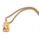 Collar con cordón de oro y figura colgante de netsuke Buda Yuan Bao( Buda de la felicidad) marfil