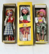 230. Three Pelham string puppets "Gypsy", "Tyrolean Girl" & "Dutch girl", all boxed.