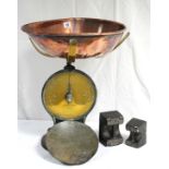 13. A Salter’s No. 50 brass & cast-iron family scale with concealed dial, with copper pan, and