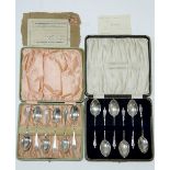 A set of six apostle-knop coffee spoons, Birmingham 1924; & another set of six coffee spoons with