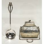 An Arts & Crafts style preserve spoon with pierced orb terminal & circular bowl, 5½" long; London