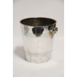 A tapered cylindrical ice pail with reeded bands & knob side handles, 8" high x 7¼" diam., by J.
