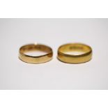 A 22ct. gold wedding band (4 gm); & an 18ct. gold ditto (2.7gm).