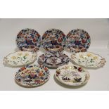 Five early 19th century Ironstone dessert plates with oriental style floral decoration in blue &