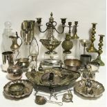 An embossed oval cake basket; a Boulton & Co. chamber candlestick (incomplete); various condiments &