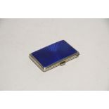 A continental silver &blue guilloche enamel rectangular pocket cigarette case; Glasgow import