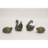 A pair of Suhai silver-gilt & enamel models of quail, 3½” long x 2” high; limited edition No. 211/