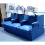 A MID-20th century BLUE LEATHER THREE-SEATER HAIR-SALON SETTEE