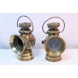 A pair of Lucas "King of The Road" brass oil sidelights (No. 724), 12¾" high. Slight faults.