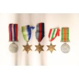 A World War II group of five; 1939-45 Star, Atlantic Star, Italy Star, Defence, & War Medals; all