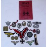 Various Nazi cap badges, cloth badges, etc.