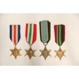 A group of four World War II Medals; France & Germany Star, Air Crew Europe Star, Pacific Star, &