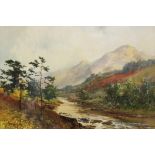 139. TREVOR, G. An extensive river landscape with mountains in the distance. Signed; watercolour: