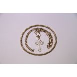 A 9ct gold oval spiral-twist stiff hinged bangle; & a 9ct crucifix pendant on fine-link chain