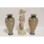A pair of Royal Doulton “Slater’s Patent” ovoid vases, 10½" high (w.a.f.); & an Austrian porcelain