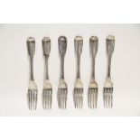 Six George IV Fiddle pattern table forks; London 1826, by W.E. (15oz.)
