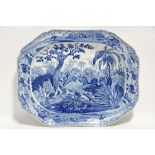 An early/mid-19th century Staffordshire “Oriental Sports” blue transfer large rectangular meat plate