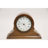 An early 20th century mantel timepiece with 3¼" white enamel convex dial, in inlaid mahogany domed