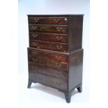 A late 18th century oak & mahogany crossbanded chest-on-chest fitted two short & six long