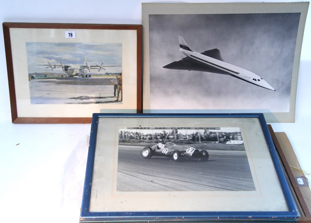 A 1992 Pirelli calendar; three prints of Concorde; & three other pictures.