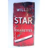 An enamelled rectangular sign “WILLS’S STAR CIGARETTES”, 36” x 18”.