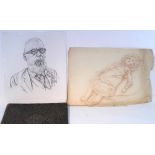 Two drawings by Stanley Lewis, of a girl doll, dated 1969, 13¾” x 9¾”; & a male portrait study –