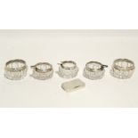 Three Edwardian cut glass circular individual ashtrays with silver rims & rests, London 1902 &