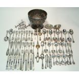 A semi-fluted & embossed rose bowl on pedestal foot, 9¼” diam.; & a quantity of various flatware,