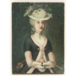 216. ENGLISH SCHOOL, 18th century A half-length portrait of a lady wearing a pink-trimmed dress &