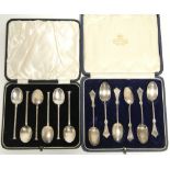 A set of six Victorian coffee spoons with engraved kite-shaped terminals & writhen stems, Birmingham