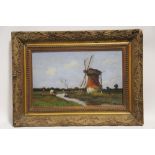 225. WILLEMBURG, H. A. A landscape with windmill & cattle grazing beside a stream. Signed; oil on