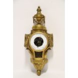 A French aneroid wall barometer in 18th century style ormolu cartel case with urn surmount, the 4"