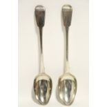 A pair of George IV Fiddle pattern basting spoons, 11¾” long; London 1825, by Robert Rutland. (10