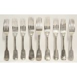 Five Irish Victorian Fiddle pattern table forks, Dublin 1839 by Peter Walsh or Philip Weekes;