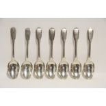 Five William IV Fiddle & Thread dessert spoons, London 1837 by Wm. Eaton; & a pair of Wm. IV