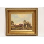 228. WRIGHT, James (contemporary) A rural landscape with farm buildings, signed; oil on board: 8"
