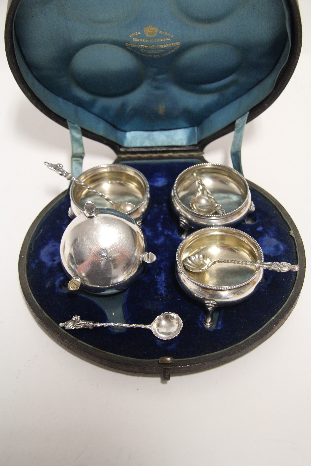 A set of four Victorian circular salt cellars, each with beaded rims & on three pad feet, London - Image 2 of 3