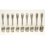 Five William IV Fiddle & Thread teaspoons, London 1837 by Wm. Eaton; & four Victorian ditto, 1849 by