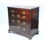 An 18th century mahogany chest fitted two short & three long graduated drawers with brass swan-