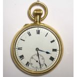 An 18ct gold cased gent’s pocket watch with Swiss screw-out movement, the white enamel dial with